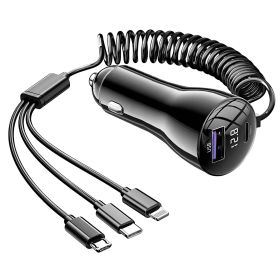 125W 5 In 1 Fast Charge Car Charger QC PD USB Type C LT 5 Port Car Cigarette Lighter with 4FT Coiled Cable Voltage Monitor Fit For IOS Phone IPad