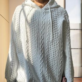 Women's Solid Color Ribbed Design Long Sleeve Hoodie - Loose Fit Drawstring Pullover For Fall & Winter Casual Wear (Option: White-S)